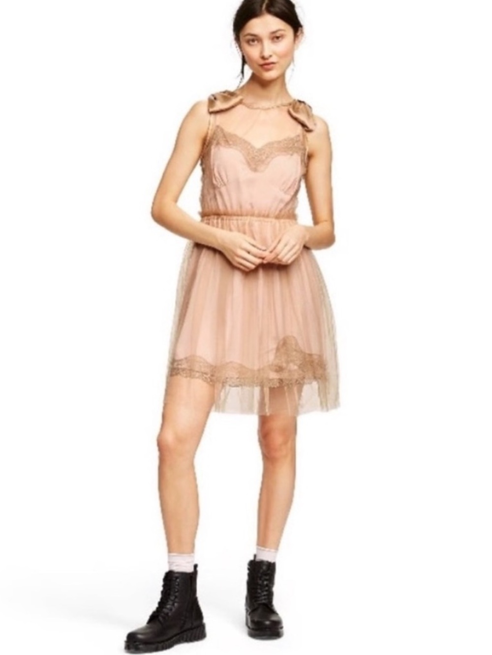 Rodarte x Target Women’s Beige/Peach Tulle Mini Dress w/ Lace Trim Sz Med NWT